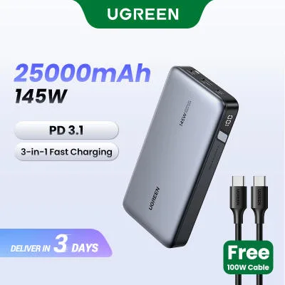 UGREEN 20000mAh 25000mAh Powerbank PD 145W Fast Charging Powerbank 10000mAh PD 20W for Dell Lenovo MacBook Air SAMSUNG s24 s25 Ultra xiaomi iPhone 17 16 pro max Mobile Phones Power Adapter